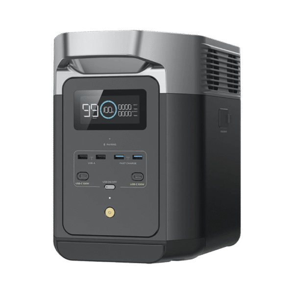 EcoFlow DELTA 2 MAX | Estación de Energía Portátil 2048Wh Litio LFP / 6 AC 2400 W (Max. 3400W) / 2 USB-C 100W / Capacidad para Aumentar Respaldo / Cargador de Coche 10A a 12.6V / Conectividad WiFi y Bluetooth (App) / Carga Solar 1000W