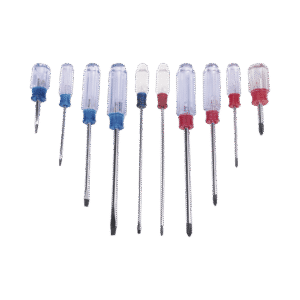 Juego de 10 Desarmadores Mango Plástico (Uso Ligero), Puntas magnética, 5 Puntas Planas (-) y 5 Puntas Phillips. (+)